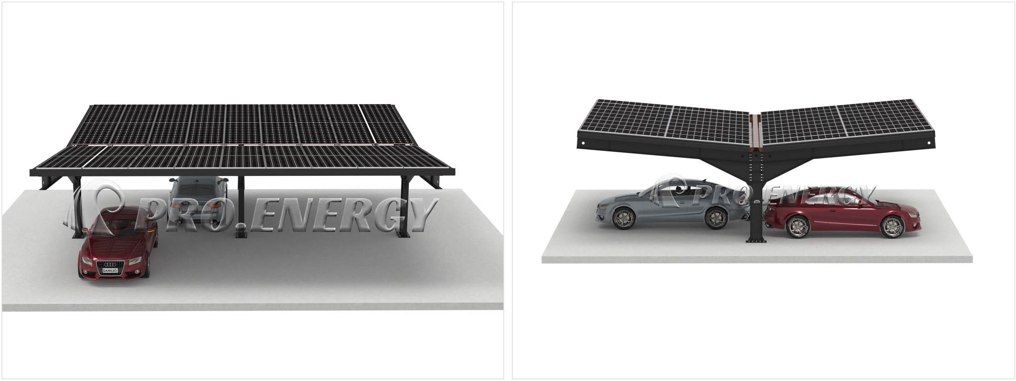 High‑efficiency T‑type solar carport bracket 3D model
