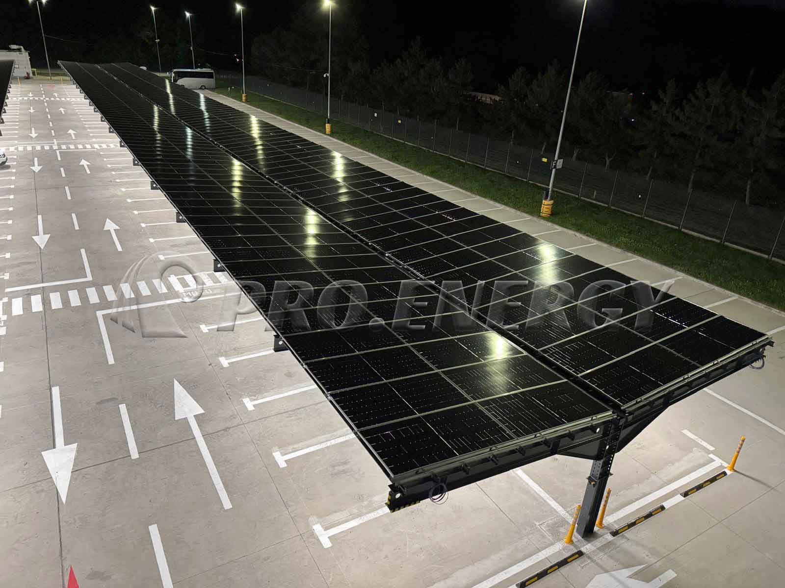 Waterproof solar PV carport at commercial parking area