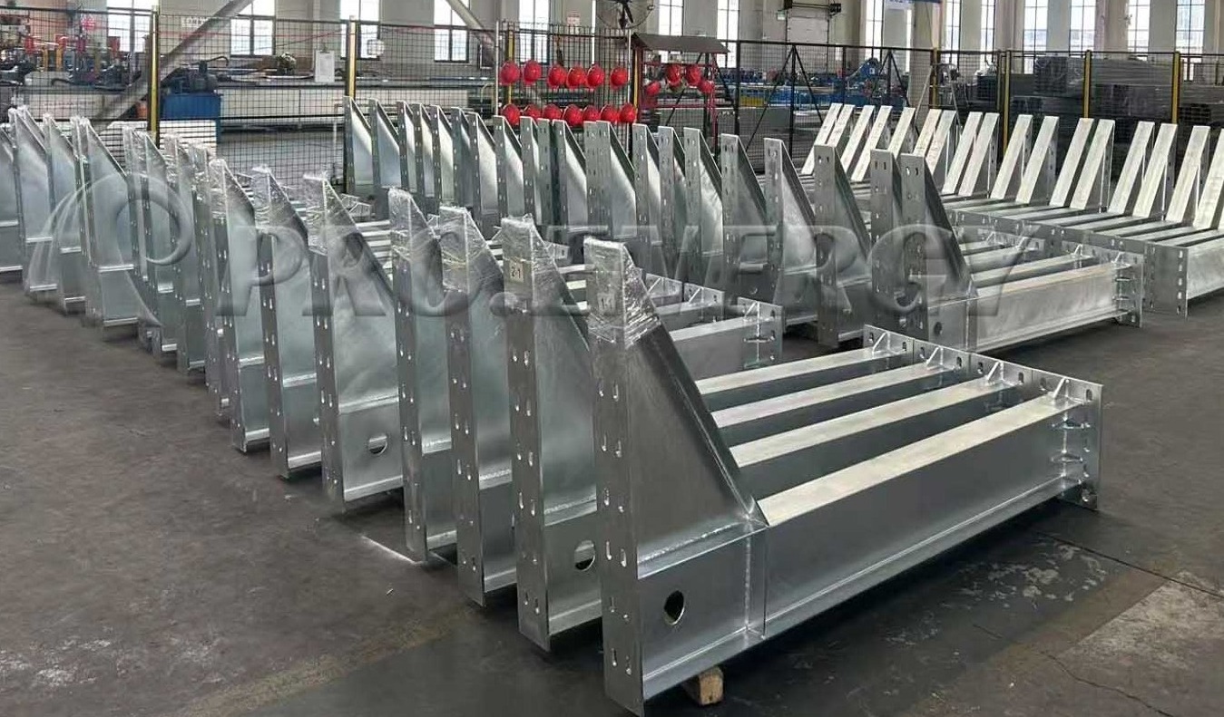 Single-column solar carport mounting components in factory workshop Single-column solar carport mounting components in factory workshop